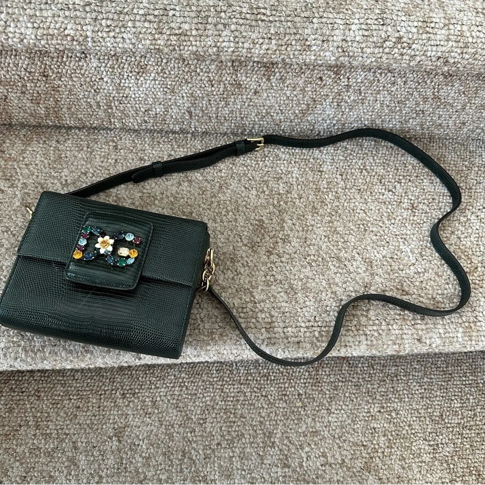 Dolce & Gabbana Forest Green Lizard Embossed Leather DG Millennials Shoulder Bag